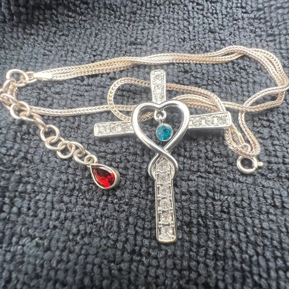 Sterling Silver Rhinestone Cross Necklace Infinity Heart Franco Chain 18+2 15g